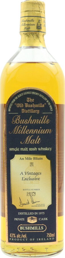 Bushmills 1975 Millennium Malt Cask no.191 An Mile Bliain A Vintages Exclusive 43% 750ml
