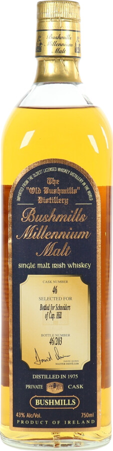 Bushmills 1975 Millennium Malt Cask no.46 Selected for Schneiders of Capitol Hill 43% 750ml