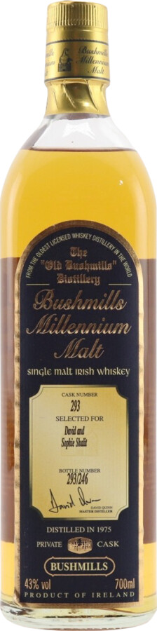 Bushmills 1975 Millennium Malt Cask no.293 Selected for David and Sophie Shalit 43% 700ml
