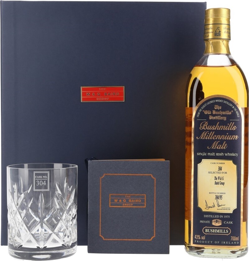 Bushmills 1975 Millennium Malt Cask no.304 Selected for The W & G Baird Group Giftbox With Glasses 43% 700ml