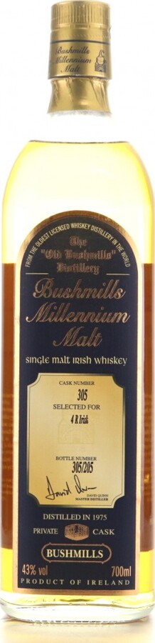 Bushmills 1975 Millennium Malt Cask no.305 Selected for 4 R Irish 43% 700ml