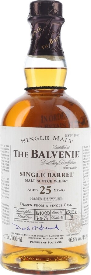 Balvenie 1974 Single Barrel Cask no.15004 25yo 46.9% 700ml