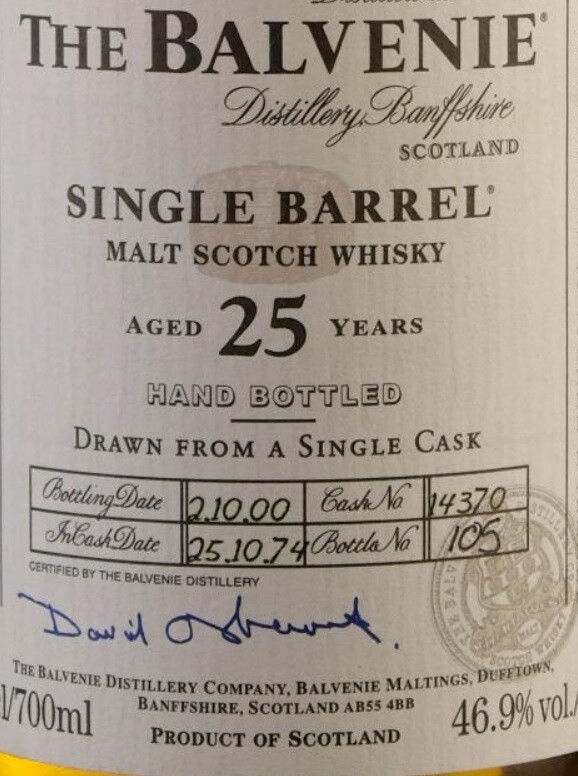Balvenie 1974 Single Barrel Cask no.14370 25yo 46.9% 700ml