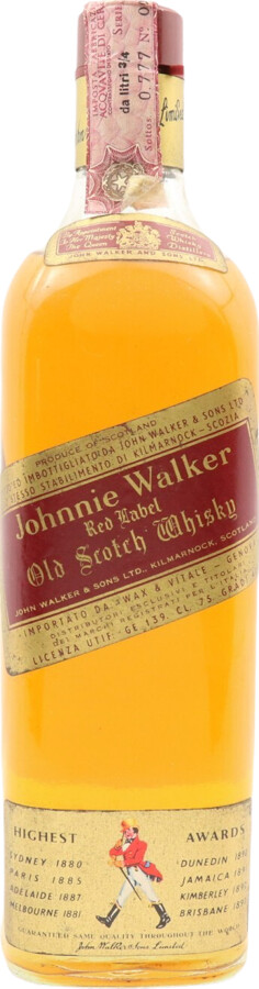 Johnnie Walker Red Label Old Scotch Whisky Importato da Wax & Vitale Genova 40% 750ml