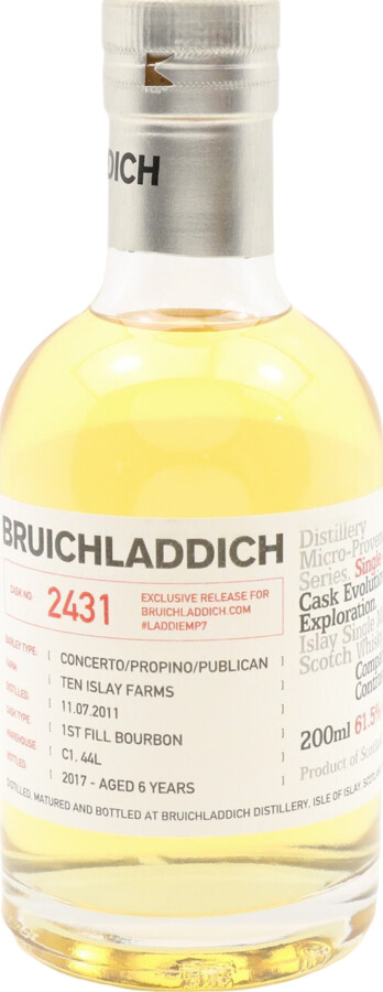 Bruichladdich #LADDIEMP7 2011 Micro-Provenance Series 6yo 1st Fill Ex-Bourbon Cask #2431 61.5% 200ml