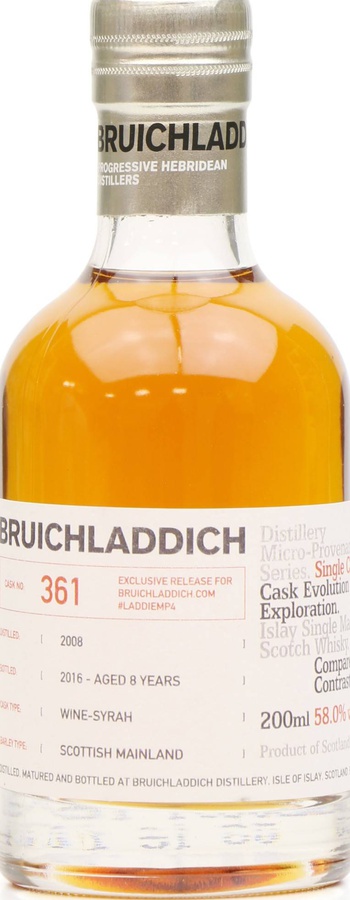 Bruichladdich #LADDIEMP4 2008 Micro-Provenance Series French ex-Syrah Red Wine Cask #361 58% 200ml