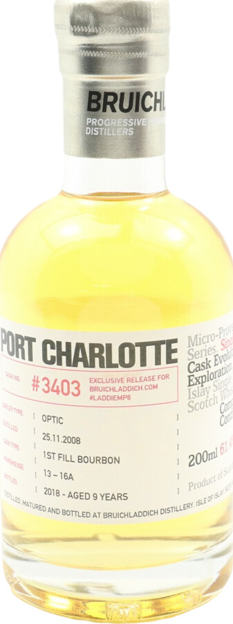 Port Charlotte #LADDIEMP8 2008 Micro-Provenance Series 9yo 1st Fill Bourbon #3403 61.4% 200ml