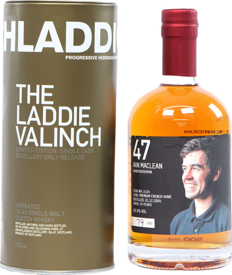 Bruichladdich 2004 The Laddie Crew Valinch 47 Ian McLean 14yo Premium French Wine #1524 63.5% 500ml