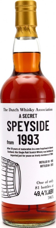 A Secret Speyside 1993 BI The Dutch Whisky Association 49.4% 700ml