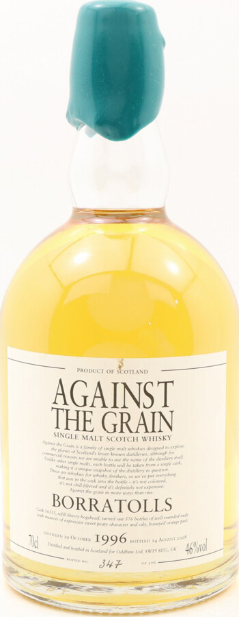 Against the Grain 1996 Od Borratolls 11yo Refill Sherry Hogshead #16115 46% 700ml