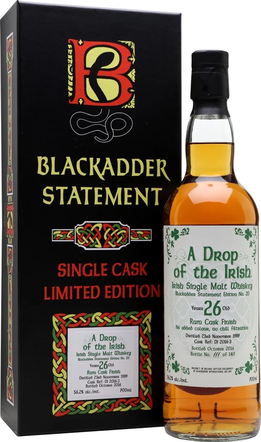 A Drop of the Irish 1989 BA Rum Cask Finish DI 2016-3 56.2% 700ml