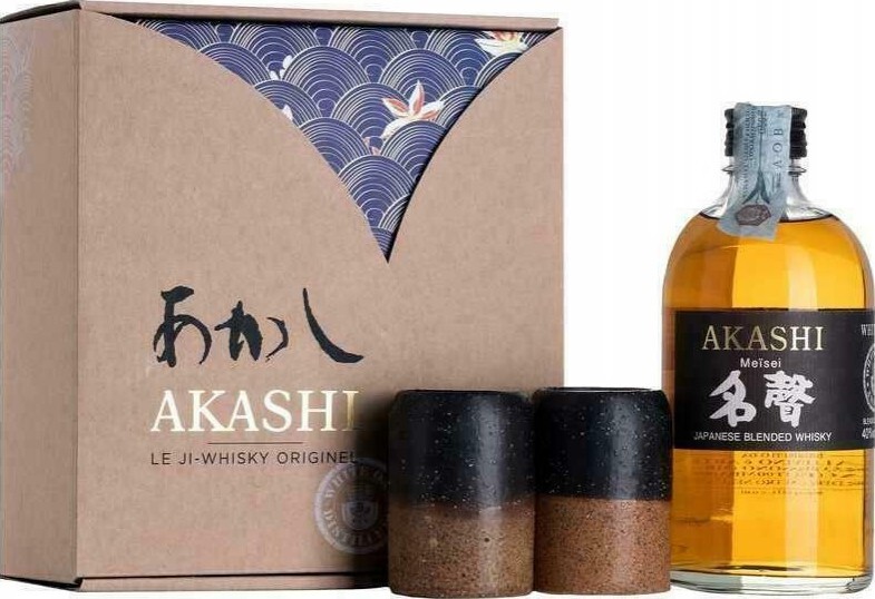 Eigashima Shuzo White Oak Akashi Meisei Giftbox With Japanese Cups 40% 500ml