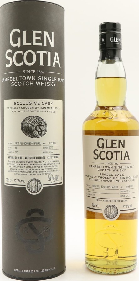 Glen Scotia 2013 First fill Bourbon Southport Whisky Club 57.1% 700ml